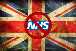 Union Jack with Cannabis leaves showing that the NHS will not prescribe cannabis