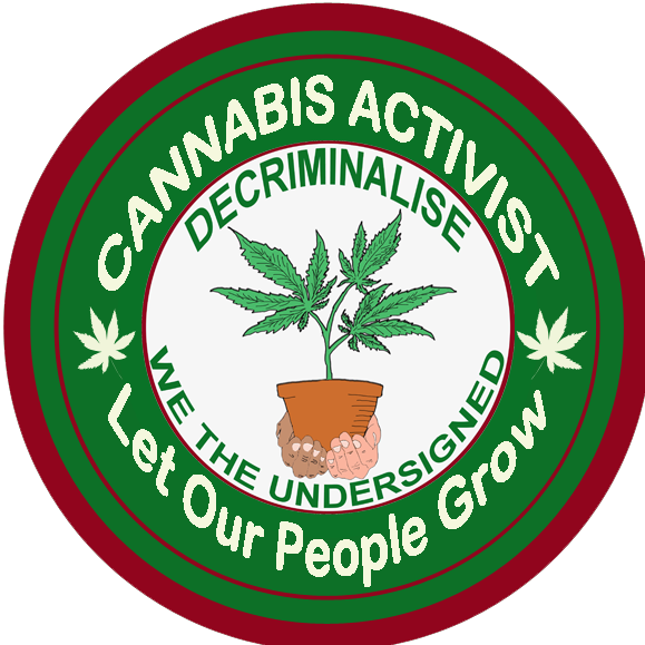 UK medical cannabis campaign group logo: circle logo with cannabis plant in middle, with text surrounding logo